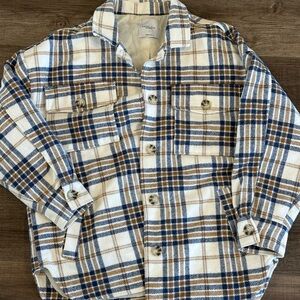 Angel Kiss Cream, Navy & Brown Plaid Shacket